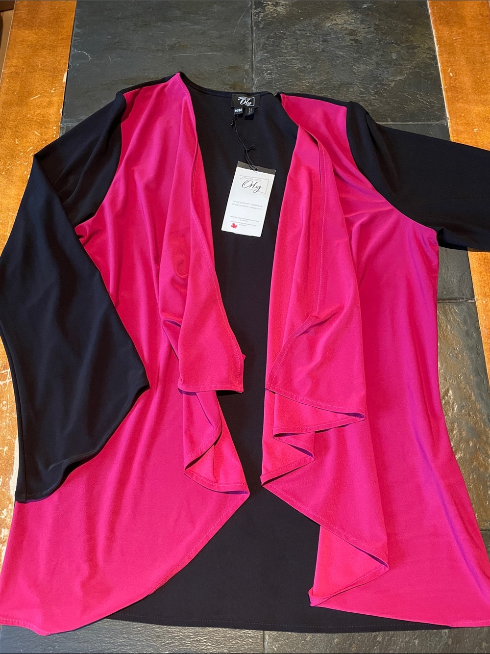 Cato Hot Pink Front Drape Cardigan with Black Sleeves